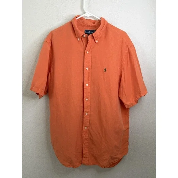 Polo Ralph Lauren Linen Silk‎ Shirt XL Orange Classic Fit Button Down Coastal
