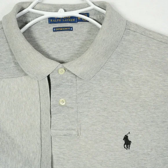Polo Ralph‎ Lauren Mens XL Custom Slim Fit Gray Heather Polo Shirt Black Pony
