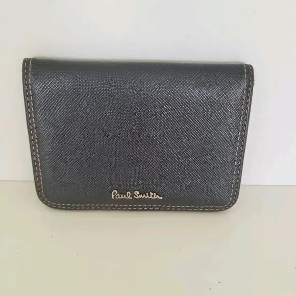 Paul Smith Unisex Leather Black Wallet Credit Card ID Holder Small Bifold Logo