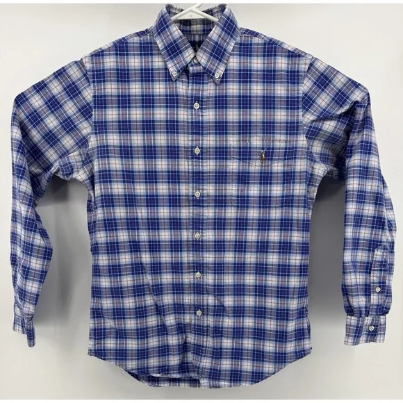 Polo Ralph Lauren Men's Button Down Blue Checkered Dress Shirt Size M‎ Slim Fit