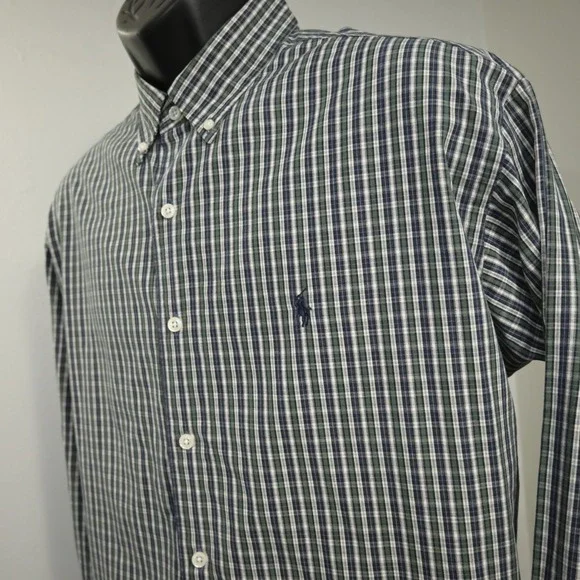 VTG Polo Ralph Lauren Marlowe Dress Shirt Plaid Long Sleeve Button Up Mens Large