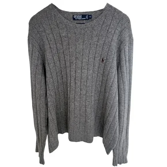 Polo Ralph Lauren Lambswool Sweater Mens XL Gray Rib Knit