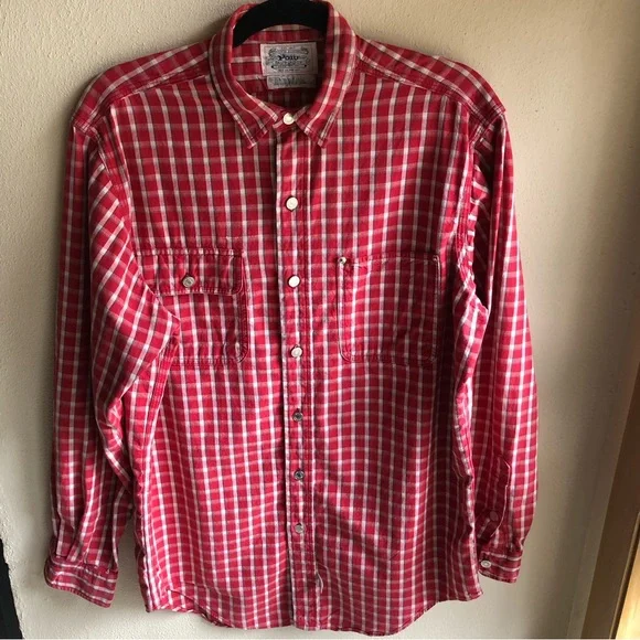 Vintage 80's Polo Ralph Lauren Authentic Dungarees Red Plaid Shirt. Size Medium