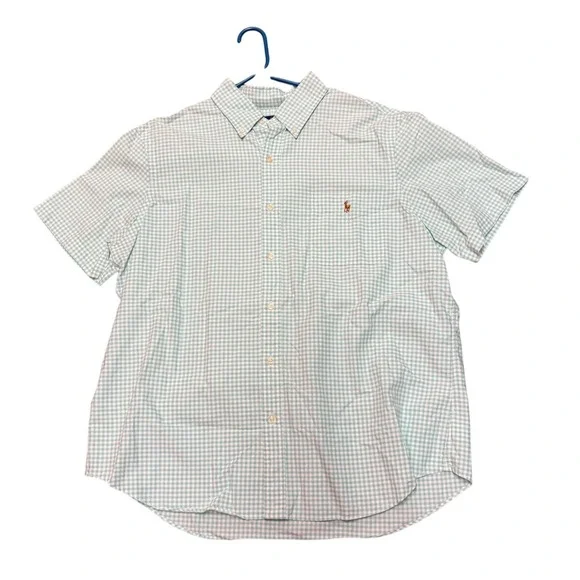 Polo Ralph Lauren Mens Teal Gingham Short Sleeve Button Down Shirt Large