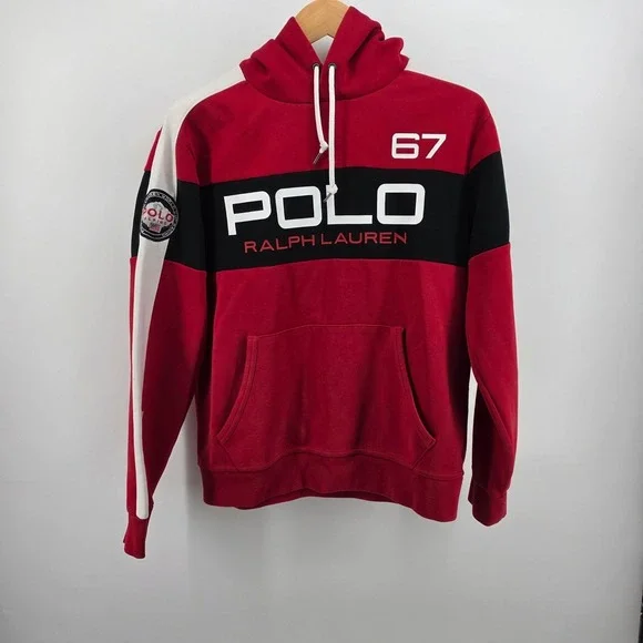 Polo Ralph Lauren Mens Red Racing Colorblock Hoodie World Cup Alpine Size Med