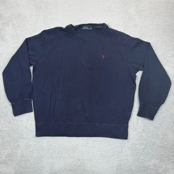 Polo Ralph Lauren Mens XL Navy Blue Crewneck Sweatshirt Red Pony Logo Cotton
