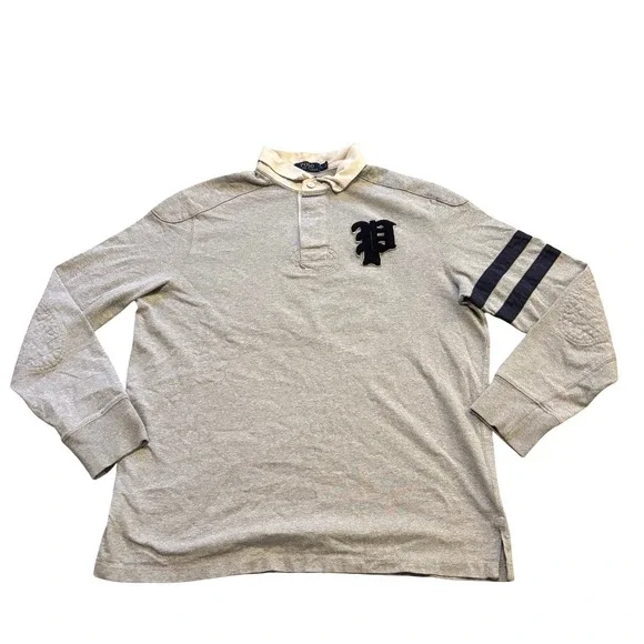Polo Ralph Lauren Mens Gray Custom Fit Rugby Shirt Patch Elbow 67 Large L