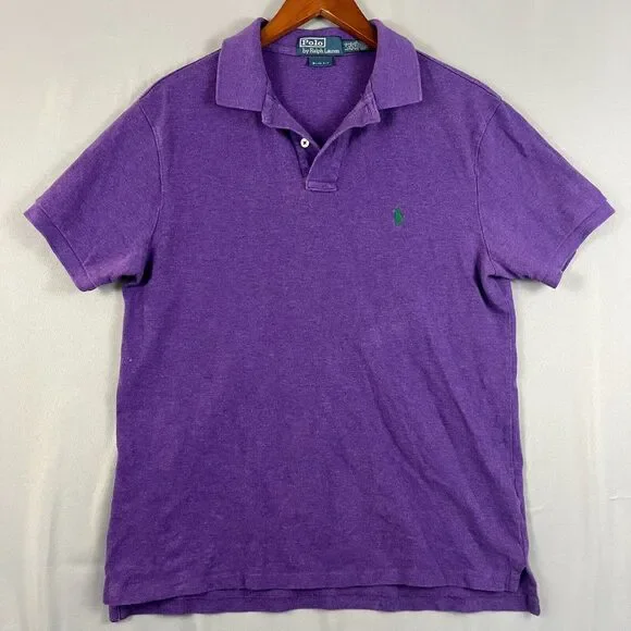 Vtg Polo Ralph Lauren Men's Polo Shirt LG Purple Short Sleeve Slim Green Horse‎