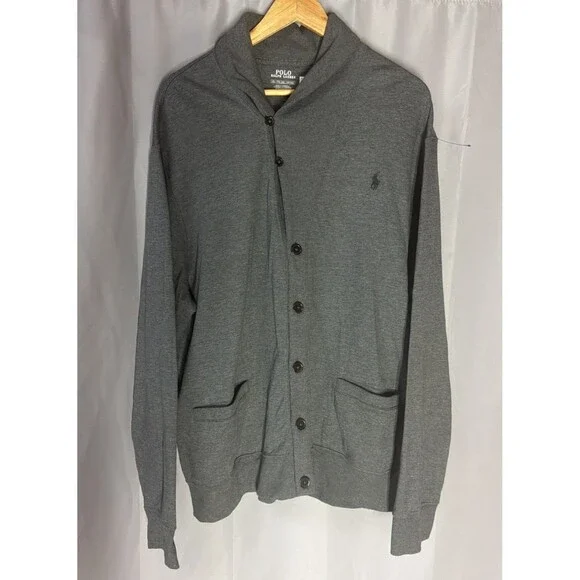 Polo Ralph Lauren Shawl Collar Cardigan Gray Cotton Sweater Men’s Button Front