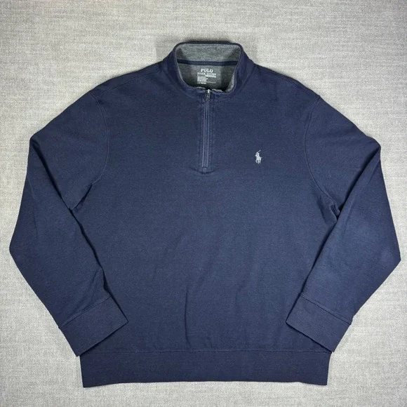 Polo Ralph Lauren Performance Mens Large Navy Blue Quarter Zip Pullover Sweater