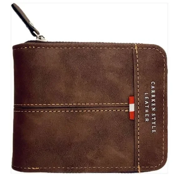 NWT Gorgeous Carrken Style Men’s Brown Pu Suede Leather all around Zip Wallet