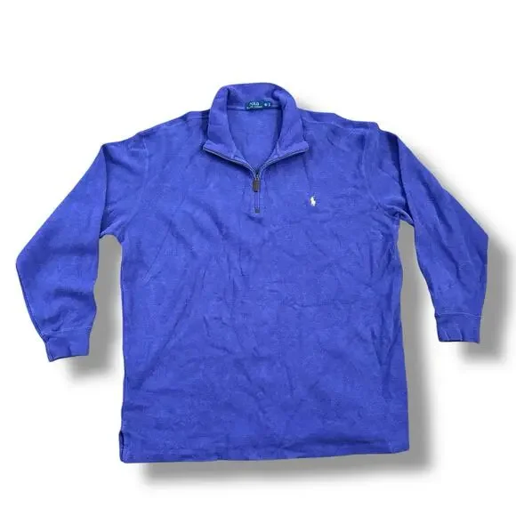 Polo Ralph Lauren Men Size 2XLT Purple Long Sleeve Cotton Zip Sweater Pony Logo