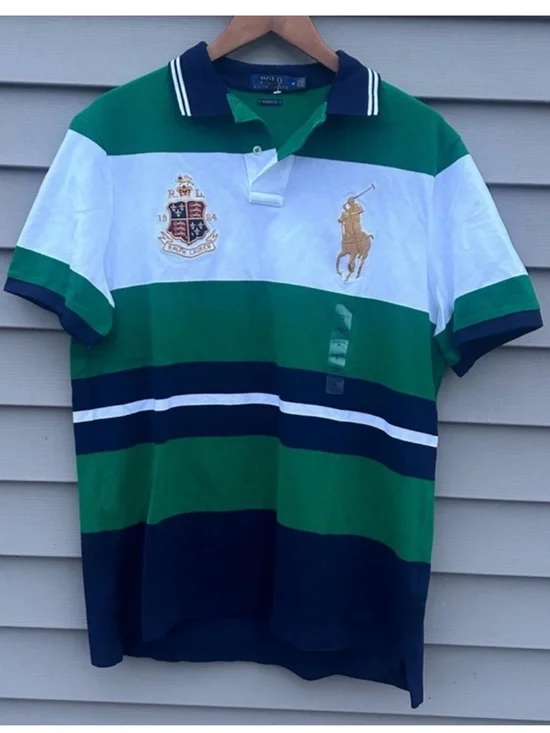 Polo Ralph Lauren Polo Shirt Striped Crest Big Pony Classic Fit Mens Medium