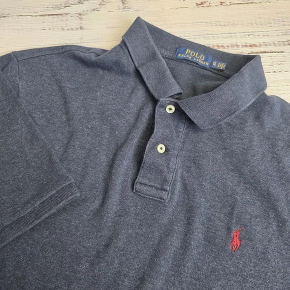 Polo Ralph Lauren Mens‎ XL Polo Heather Navy Blue Cotton Short Sleeve Red Pony