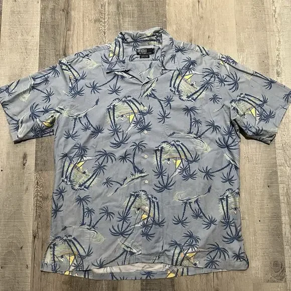 VTG Polo Ralph Lauren 90s Clayton Sailing Hawaiian Canoe Loop Collar Camp Shirt