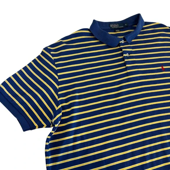Polo Ralph Lauren Polo Shirt Mens XL Blue Yellow Striped Short Sleeve Pony Logo