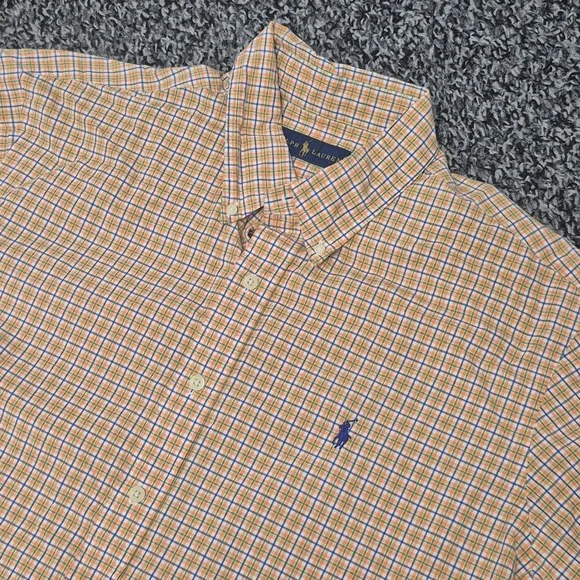 Polo Ralph Lauren Mens XL Short Sleeve Button Down Shirt‎ Orange Plaid Cotton