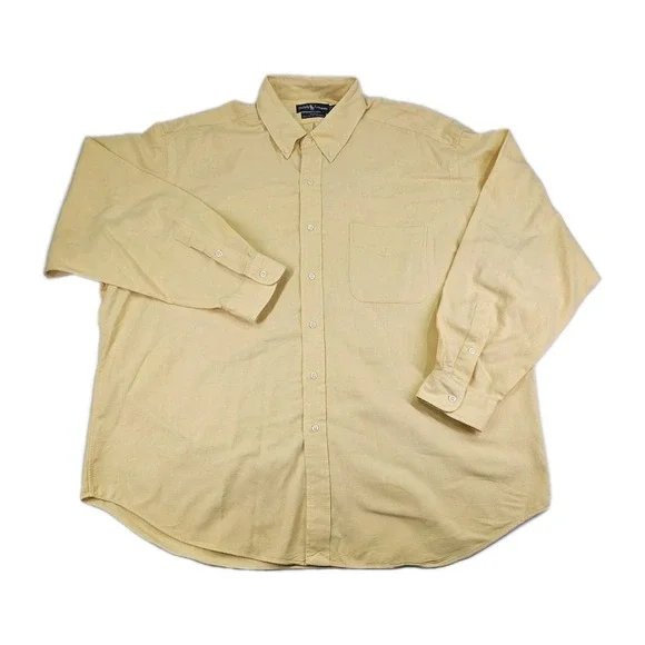 Vintage Polo Ralph Lauren Mens Yellow Blake 20% Wool XXL Chore Button Up Shirt