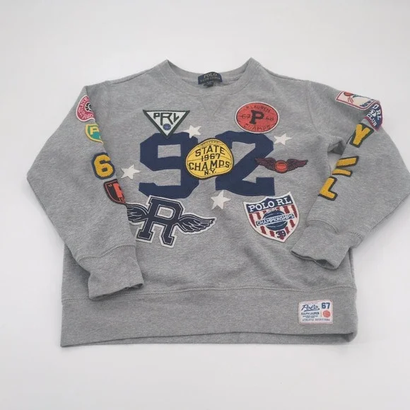 Polo Ralph Lauren Multi Patch '92' VARSITY BASKETBALL Crewneck Sweatshirt sz M