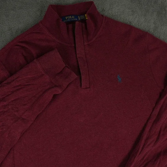 Polo Ralph Lauren Quarter Zip Mens XL Burgundy Cotton Blend Pullover Sweater