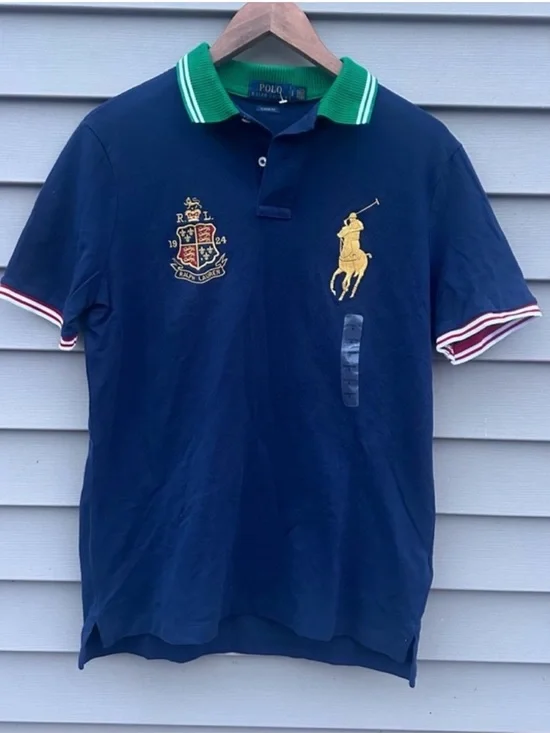 Polo Ralph Lauren Polo Shirt Mens Blue Green Big Pony Crest Small