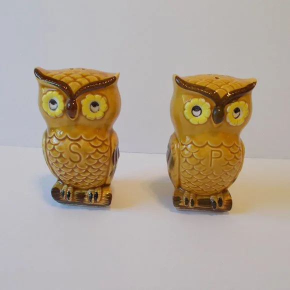 VTG Retro Owl Ceramic Salt &‎ Pepper Shakers Made in Japan