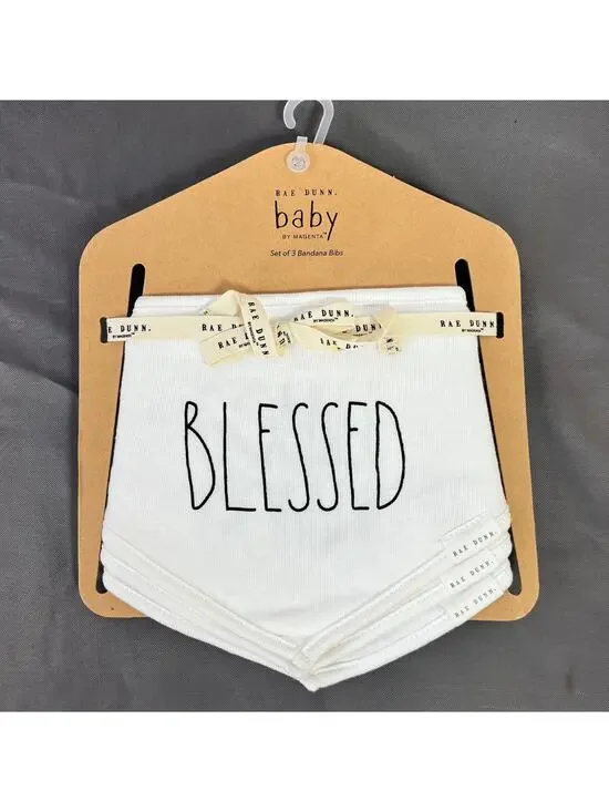 Rae Dunn Baby Bibs Thanksgiving Set of 3 Blessed Gobble Gobble Thankful NEW