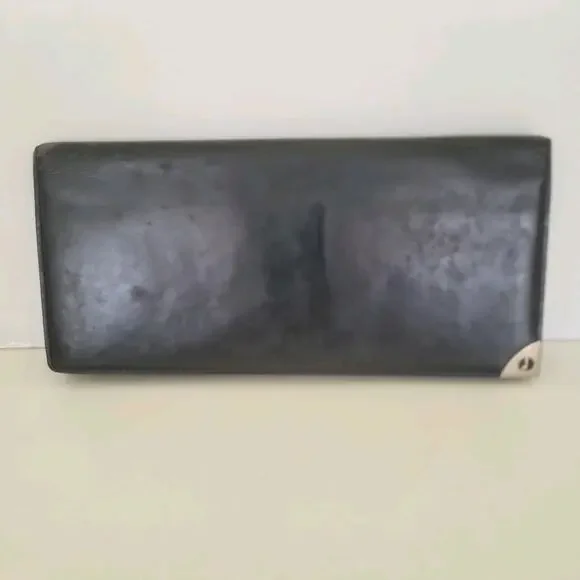 Dunhill Designer Checkbook Card Slim Bill Holder Wallet Black‎ Bifold Leather