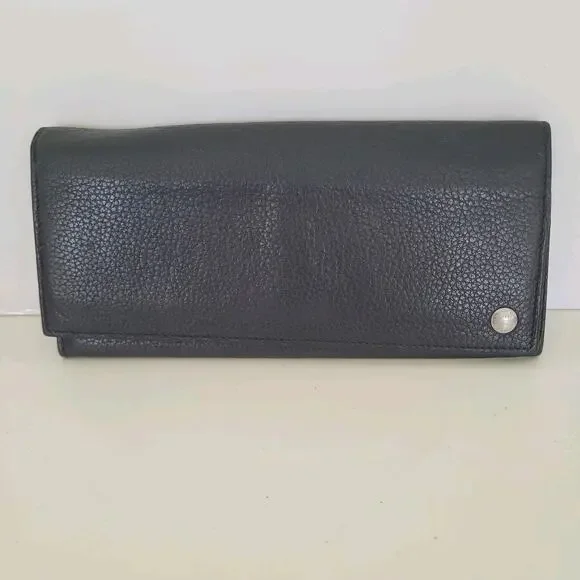 Dunhill‎ Designer Checkbook Card Bill Holder Wallet Black Bifold Leather Long