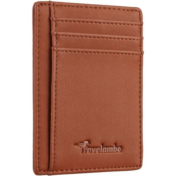 Mens Black Front Pocket Minimalist Leather Slim Wallet RFID Blocking Medium Size