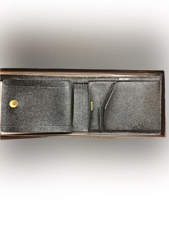 Vintage NWT Black Pebbled Leather Card Wallet with Gold Foil Text