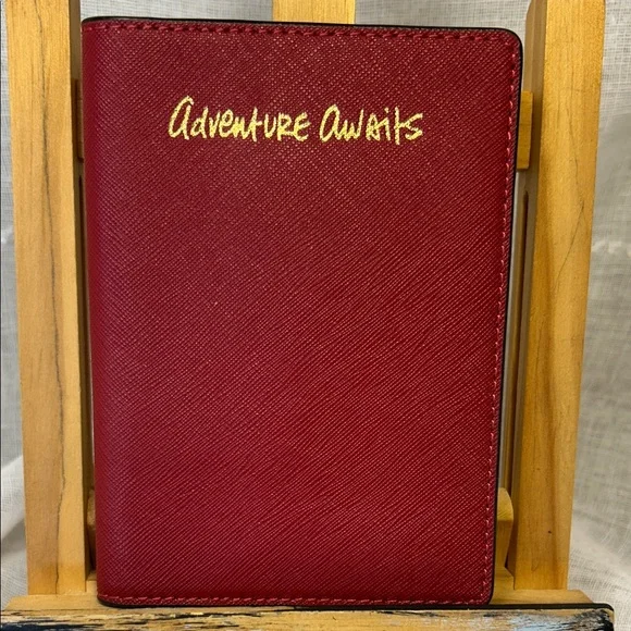 Rebecca Minkoff leather Adventure Awaits Red Passport Holder