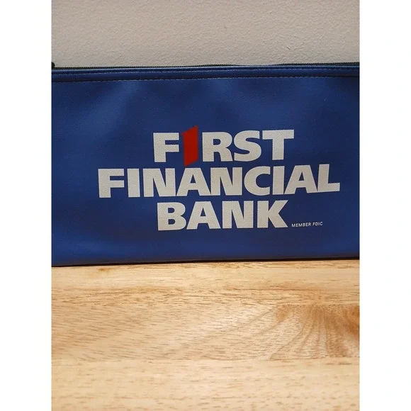 First Financial Bank Zippered Pouch Bank Deposit Bag F1RST Blue Bag 10.5