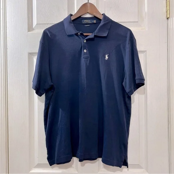 POLO Ralph Lauren Shirt Men's Classic Fit Navy White Size Large Stretchy