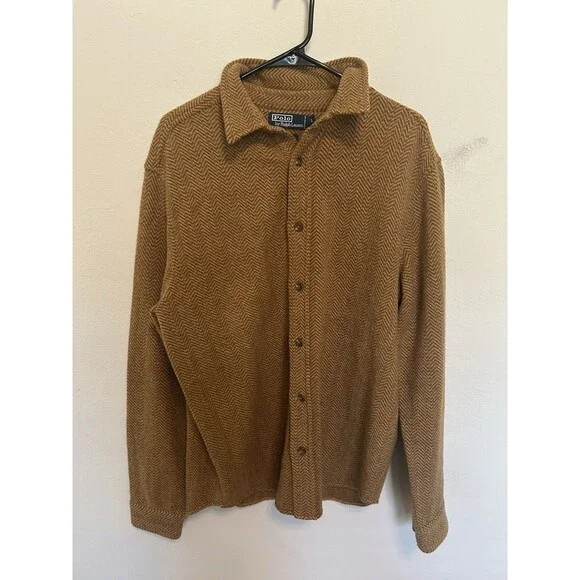 Rare Vintage Polo Ralph Lauren Men’s Button Down Herringbone Wool Shirt Size L