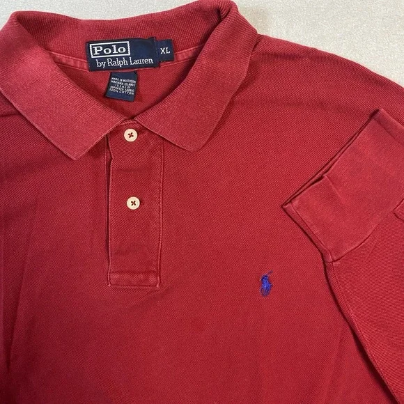 Vintage Polo‎ Ralph Lauren Polo Mens XL Made In USA Long Sleeve Red Cotton Pony