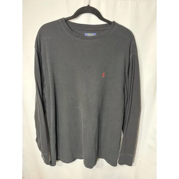Polo Ralph Lauren Men's Waffle Knit Crew Neck Long Sleeve Shirt Size 2XL Black
