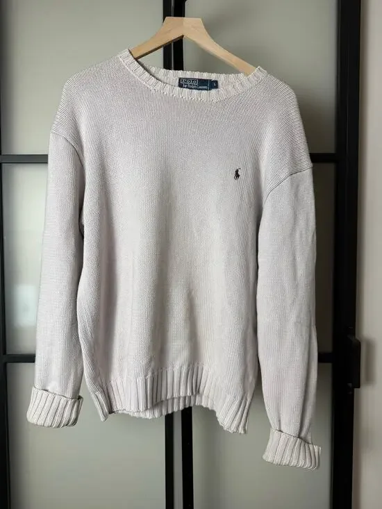 Vintage Polo Ralph Lauren Knit Sweater Size Large in Light Gray