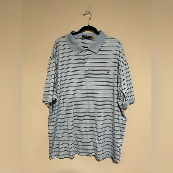 Polo Ralph Lauren Pima Cotton Short Sleeve Blue Striped Knit Shirt Size 3XB