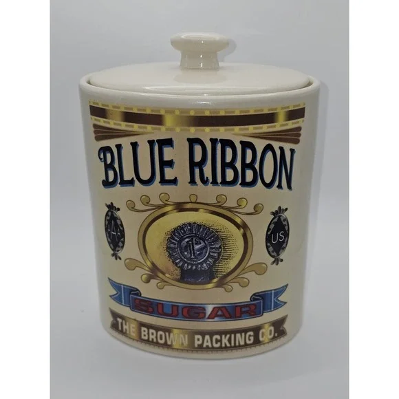 Corner Grocery/Roshco,‎ Inc. Blue Ribbon Ceramic Sugar Canister