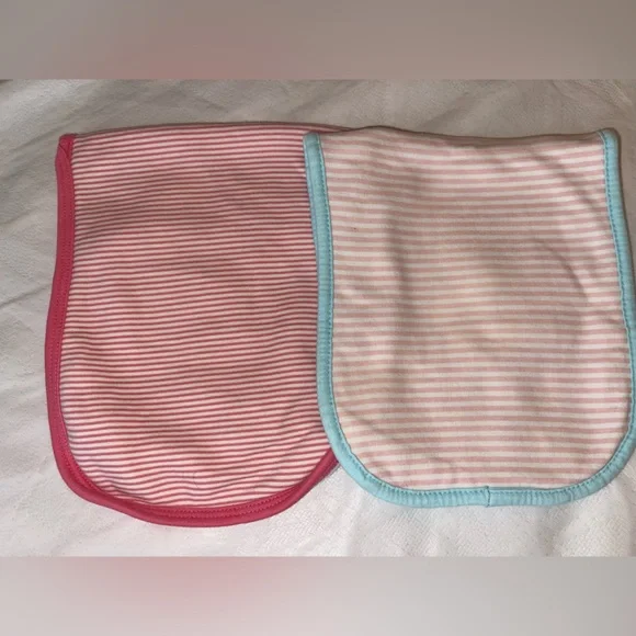 Striped Pink Baby Burp Cloths with Blue and Pink Trim