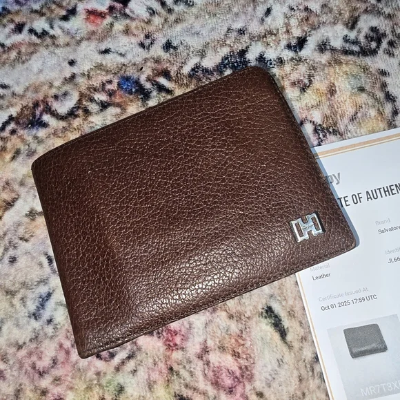 Salvatore Ferragamo Brown Pebbled Leather Bifold Wallet