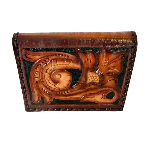 Hand Tooled Leather Wallet Brown Crafted 4