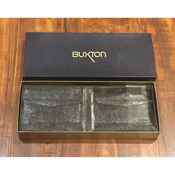 VTG Buxton Ambassador Full Grain Cowhide Leather Brown Bi-Fold Mens Wallet - NOS