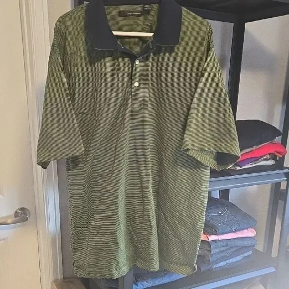 Greg Norman Green and Blue Striped Polo Shirt XXL
