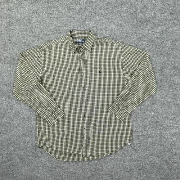 Vintage Polo Ralph Lauren Shirt Mens Large Green Blue Plaid Marlowe Long Sleeve