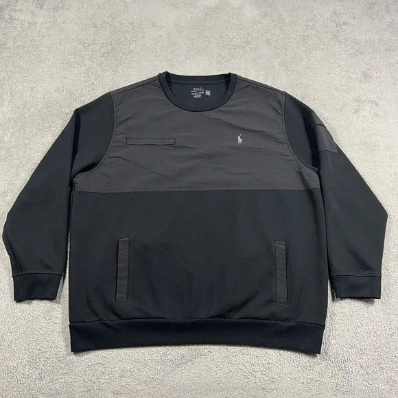 Polo Ralph Lauren Sweatshirt Mens 2XL Black Water Repellent Hybrid Crew Neck