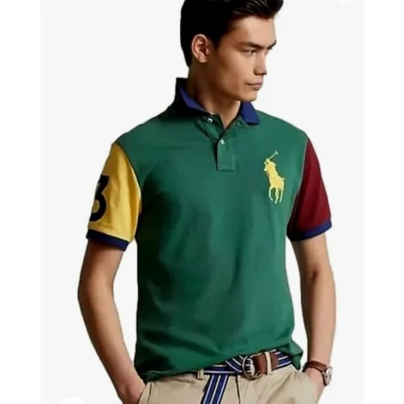 Polo Ralph Lauren Men's Classic Fit Big Pony Logo Mesh Colorblock Polo Shirt