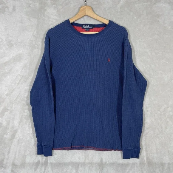 Vintage Polo Ralph Lauren Thermal Waffle Knit Shirt Mens Large Blue Red Cotton
