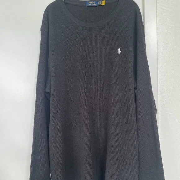 Polo Ralph Lauren Charcoal Gray Waffle Knit Long-Sleeve, Crew Neck Shirt,‎ XXL